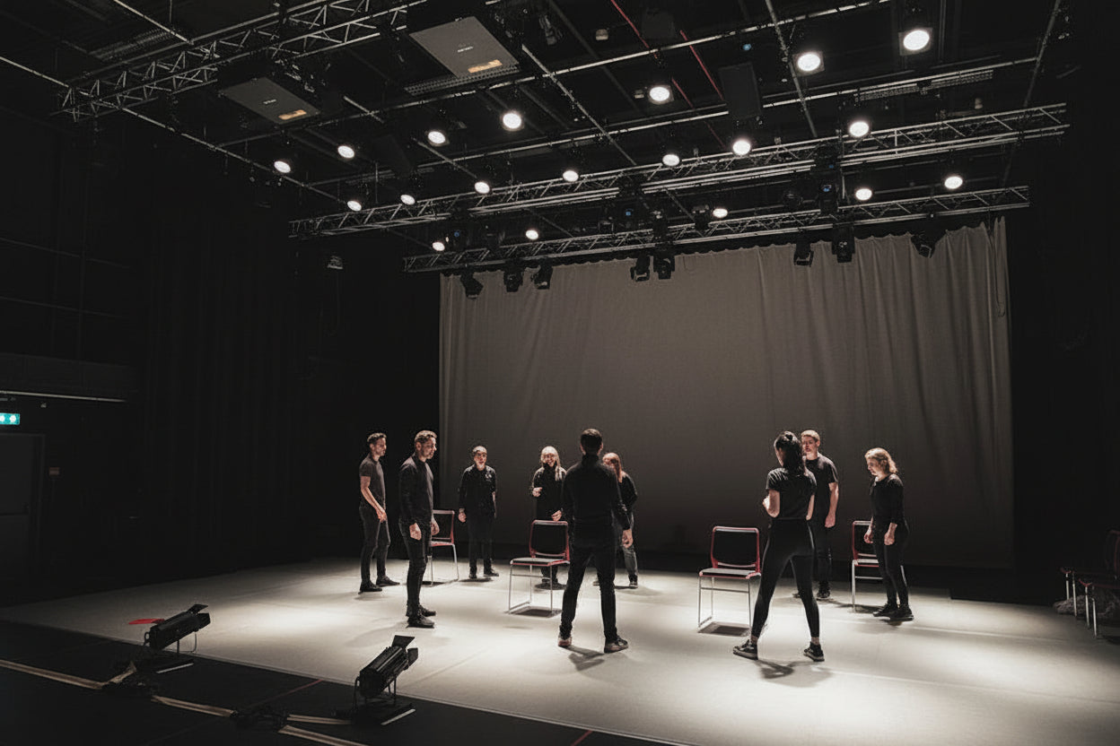 Actors training together in a studio environment