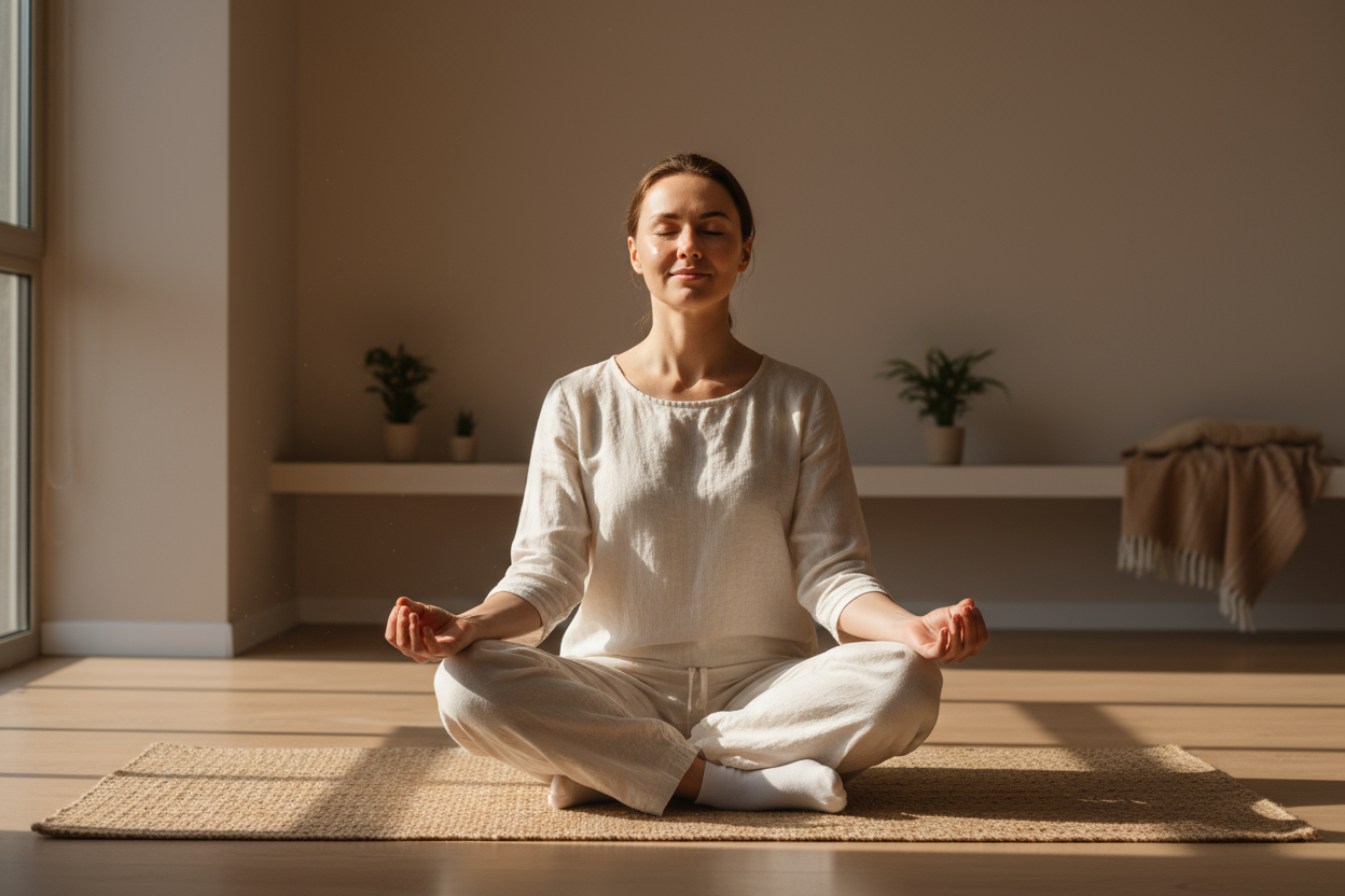 in a yoga mat meditating